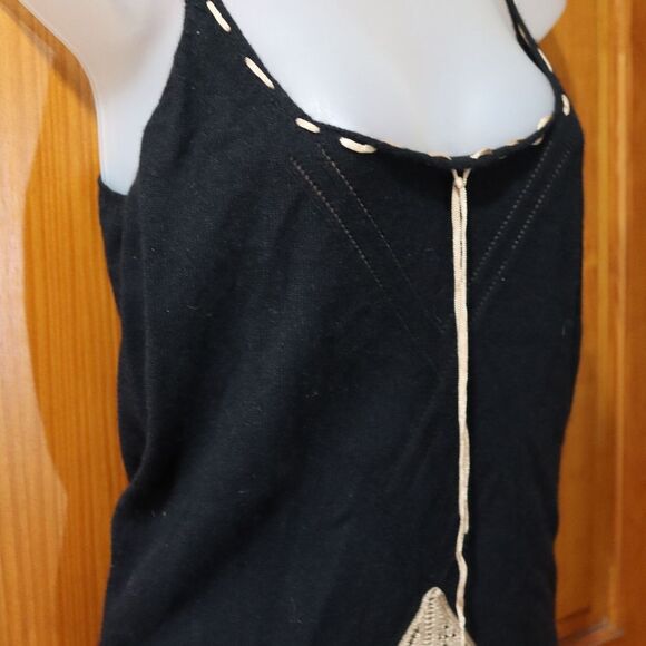 Max Studio Black Tan Cashmere Camisole Tie Front Going Out Top Medium - Picture 7 of 13
